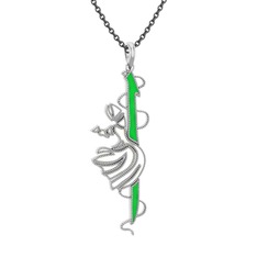 18 ayar beyaz altın kolye (Açık yeşil mineli, 40 cm gümüş rolo zincir)