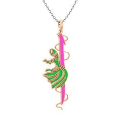 18 ayar rose altın kolye (Neon pembe mineli, 40 cm beyaz altın rolo zincir)