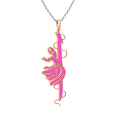 Semazen Elif Kolye - 925 ayar rose altın kaplama gümüş kolye (Neon pembe mineli, 40 cm gümüş rolo zincir) #vc5e6w