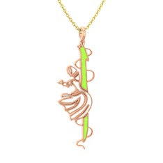 Semazen Elif Kolye - 18 ayar rose altın kolye (Neon yeşil mineli, 40 cm altın rolo zincir) #vke6p0