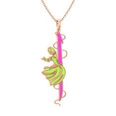 Semazen Elif Kolye - 14 ayar rose altın kolye (Neon pembe mineli, 40 cm rose altın rolo zincir) #y7caqm
