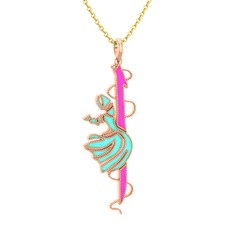 Semazen Elif Kolye - 18 ayar rose altın kolye (Neon pembe mineli, 40 cm altın rolo zincir) #zrw3ng