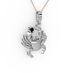 Yengeç Kolye - Siyah zirkon ve pırlanta 8 ayar beyaz altın kolye (0.03 karat, 40 cm rose altın rolo zincir) #11xecuo