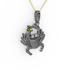 Yengeç Kolye - Peridot ve swarovski 925 ayar siyah rodyum kaplama gümüş kolye (40 cm altın rolo zincir) #12qlksm