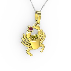 Yengeç Kolye - Kök yakut ve peridot 14 ayar altın kolye (40 cm beyaz altın rolo zincir) #12zt3kk