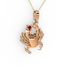 Garnet ve dumanlı kuvars 18 ayar rose altın kolye (40 cm altın rolo zincir)