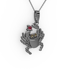 Yengeç Kolye - Kök yakut ve dumanlı kuvars 925 ayar siyah rodyum kaplama gümüş kolye (40 cm gümüş rolo zincir) #13i10ao
