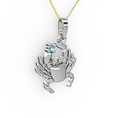 Yengeç Kolye - Akuamarin ve beyaz zirkon 925 ayar gümüş kolye (40 cm altın rolo zincir) #146q1dj