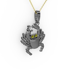 Pırlanta ve peridot 925 ayar siyah rodyum kaplama gümüş kolye (0.06 karat, 40 cm altın rolo zincir)