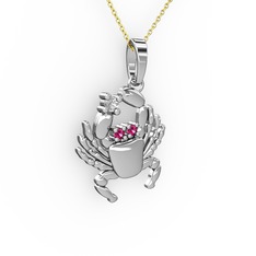 Pırlanta ve rodolit garnet 14 ayar beyaz altın kolye (0.06 karat, 40 cm altın rolo zincir)