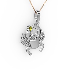 Peridot ve pırlanta 925 ayar gümüş kolye (0.03 karat, 40 cm gümüş rolo zincir)