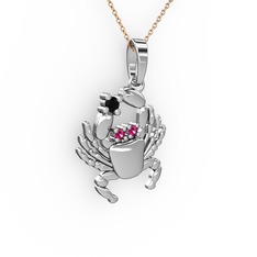 Yengeç Kolye - Siyah zirkon ve rodolit garnet 14 ayar beyaz altın kolye (40 cm rose altın rolo zincir) #15qwyx9