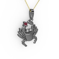 Yengeç Kolye - Kök yakut ve pırlanta 925 ayar siyah rodyum kaplama gümüş kolye (0.03 karat, 40 cm altın rolo zincir) #17hlkjk