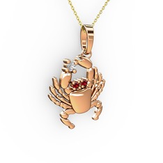 Yengeç Kolye - Pırlanta ve garnet 8 ayar rose altın kolye (0.06 karat, 40 cm altın rolo zincir) #188su7u
