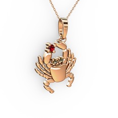 Garnet ve dumanlı kuvars 8 ayar rose altın kolye (40 cm rose altın rolo zincir)