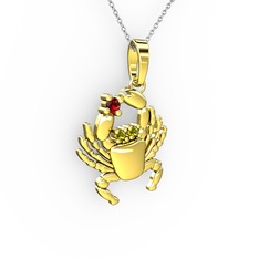 Yengeç Kolye - Garnet ve peridot 8 ayar altın kolye (40 cm beyaz altın rolo zincir) #1aiww4w