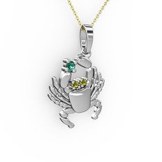 Yengeç Kolye - Yeşil kuvars ve peridot 925 ayar gümüş kolye (40 cm gümüş rolo zincir) #1ajlcl2