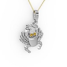 Yengeç Kolye - Swarovski ve sitrin 18 ayar beyaz altın kolye (40 cm gümüş rolo zincir) #1bibocc