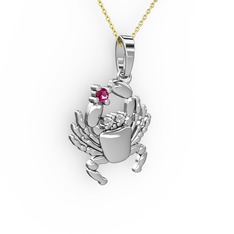 Yengeç Kolye - Rodolit garnet ve pırlanta 14 ayar beyaz altın kolye (0.03 karat, 40 cm altın rolo zincir) #1ckep51