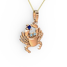 Yengeç Kolye - Lab safir ve akuamarin 14 ayar rose altın kolye (40 cm gümüş rolo zincir) #1dh33q5