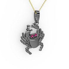 Yengeç Kolye - Swarovski ve rodolit garnet 925 ayar siyah rodyum kaplama gümüş kolye (40 cm gümüş rolo zincir) #1ds3w5x