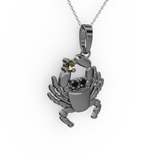 Yengeç Kolye - Dumanlı kuvars ve siyah zirkon 925 ayar siyah rodyum kaplama gümüş kolye (40 cm beyaz altın rolo zincir) #1ej81oj