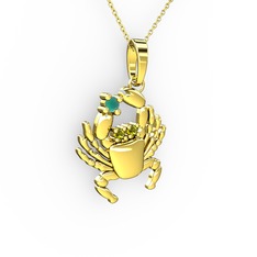 Yengeç Kolye - Kök zümrüt ve peridot 18 ayar altın kolye (40 cm altın rolo zincir) #1ezz9oz
