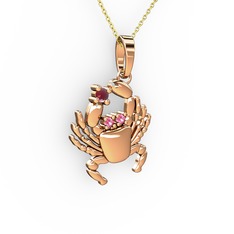 Kök yakut ve pembe kuvars 18 ayar rose altın kolye (40 cm altın rolo zincir)