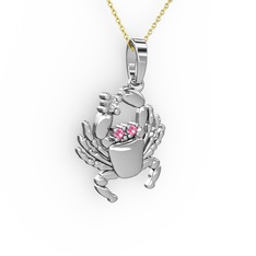 Swarovski ve pembe kuvars 18 ayar beyaz altın kolye (40 cm altın rolo zincir)
