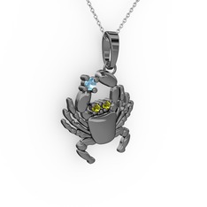 Yengeç Kolye - Akuamarin ve peridot 925 ayar siyah rodyum kaplama gümüş kolye (40 cm beyaz altın rolo zincir) #1i6ggu