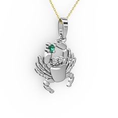 Yengeç Kolye - Yeşil kuvars ve swarovski 8 ayar beyaz altın kolye (40 cm altın rolo zincir) #1ice98p
