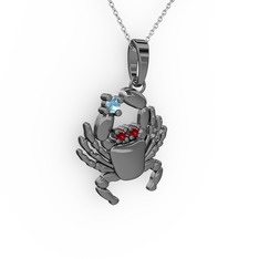 Akuamarin ve garnet 925 ayar siyah rodyum kaplama gümüş kolye (40 cm gümüş rolo zincir)