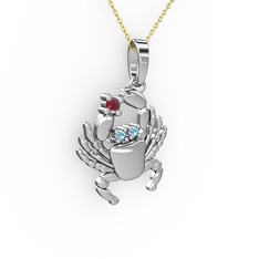 Yengeç Kolye - Kök yakut ve akuamarin 18 ayar beyaz altın kolye (40 cm gümüş rolo zincir) #1imkric