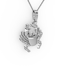 Yengeç Kolye - Beyaz zirkon ve pırlanta 18 ayar beyaz altın kolye (0.03 karat, 40 cm gümüş rolo zincir) #1iofmdl