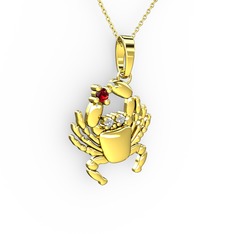 Yengeç Kolye - Garnet ve beyaz zirkon 18 ayar altın kolye (40 cm altın rolo zincir) #1jampl3