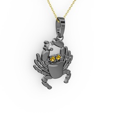 Yengeç Kolye - Beyaz zirkon ve sitrin 925 ayar siyah rodyum kaplama gümüş kolye (40 cm altın rolo zincir) #1l7be2m