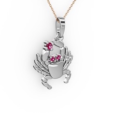 Yengeç Kolye - Rodolit garnet 18 ayar beyaz altın kolye (40 cm rose altın rolo zincir) #1lecrpe