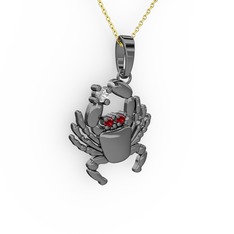 Yengeç Kolye - Swarovski ve garnet 925 ayar siyah rodyum kaplama gümüş kolye (40 cm gümüş rolo zincir) #1leldp8