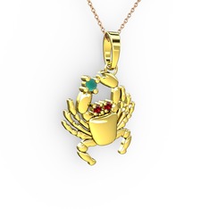 Yengeç Kolye - Kök zümrüt ve garnet 8 ayar altın kolye (40 cm rose altın rolo zincir) #1mqeeuw