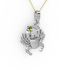 Yengeç Kolye - Peridot ve beyaz zirkon 8 ayar beyaz altın kolye (40 cm altın rolo zincir) #1n0gxwl