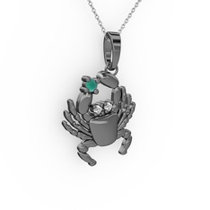 Yengeç Kolye - Kök zümrüt ve pırlanta 925 ayar siyah rodyum kaplama gümüş kolye (0.03 karat, 40 cm gümüş rolo zincir) #1n0lfqd