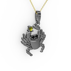 Yengeç Kolye - Peridot ve siyah zirkon 925 ayar siyah rodyum kaplama gümüş kolye (40 cm altın rolo zincir) #1n2uydp