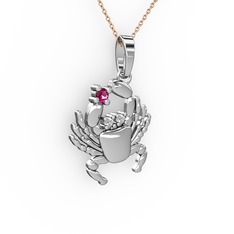 Yengeç Kolye - Rodolit garnet ve beyaz zirkon 925 ayar gümüş kolye (40 cm rose altın rolo zincir) #1no3sgf