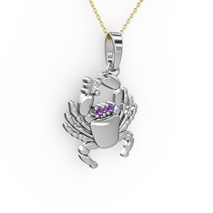 Swarovski ve ametist 14 ayar beyaz altın kolye (40 cm altın rolo zincir)
