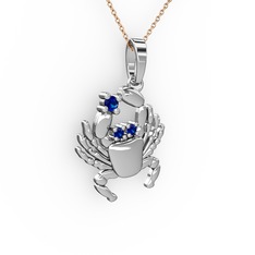 Yengeç Kolye - Lab safir 18 ayar beyaz altın kolye (40 cm rose altın rolo zincir) #1ntksve