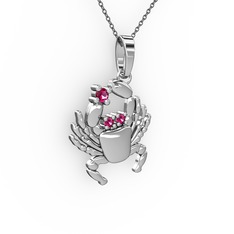 Yengeç Kolye - Rodolit garnet 18 ayar beyaz altın kolye (40 cm gümüş rolo zincir) #1o1e62s