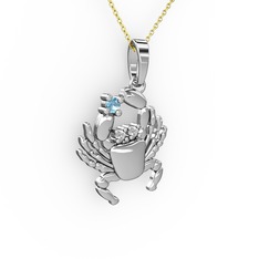 Akuamarin ve swarovski 925 ayar gümüş kolye (40 cm altın rolo zincir)