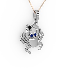 Siyah zirkon ve lab safir 18 ayar beyaz altın kolye (40 cm gümüş rolo zincir)