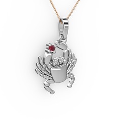 Yengeç Kolye - Kök yakut ve swarovski 18 ayar beyaz altın kolye (40 cm rose altın rolo zincir) #1ovakw1