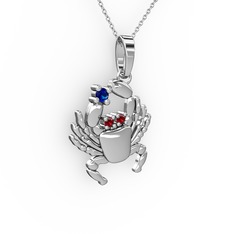 Lab safir ve garnet 14 ayar beyaz altın kolye (40 cm beyaz altın rolo zincir)